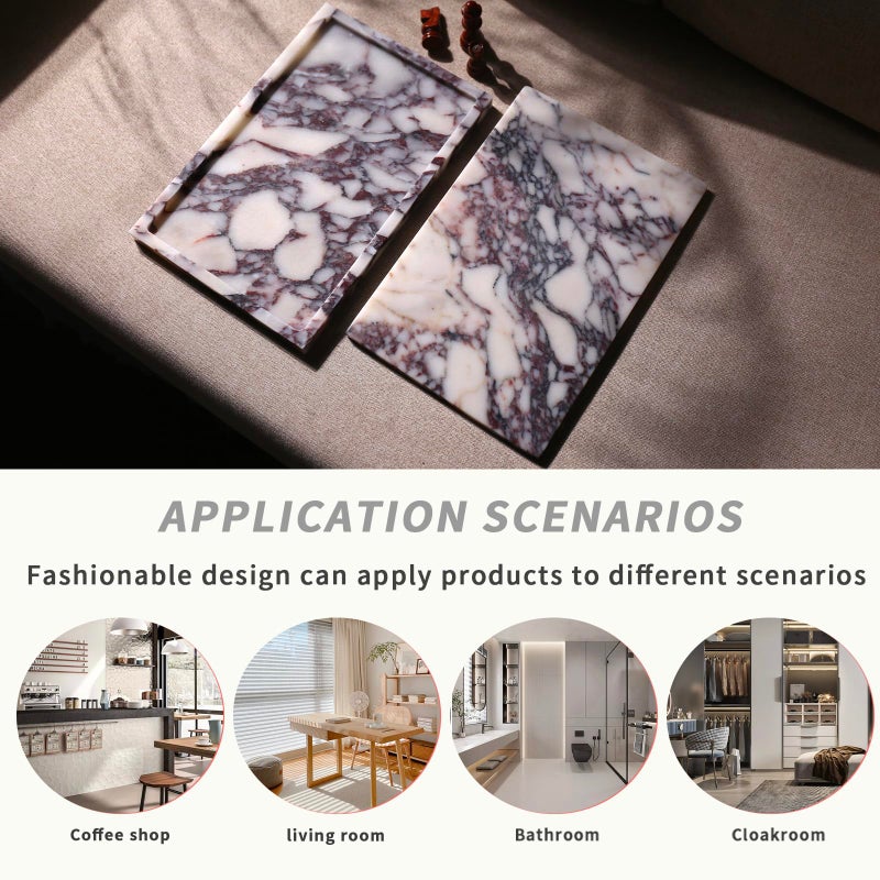 DUANYAN Real Luxurious Natural Marble Vanity Tray Genuine Marble Storage Tray for Home Decor Stone Tray for Bathroom/Kitchen/Vanity/Dresser Non-Resin/Non-Ceramic/Viola Tablet Set - Image 4